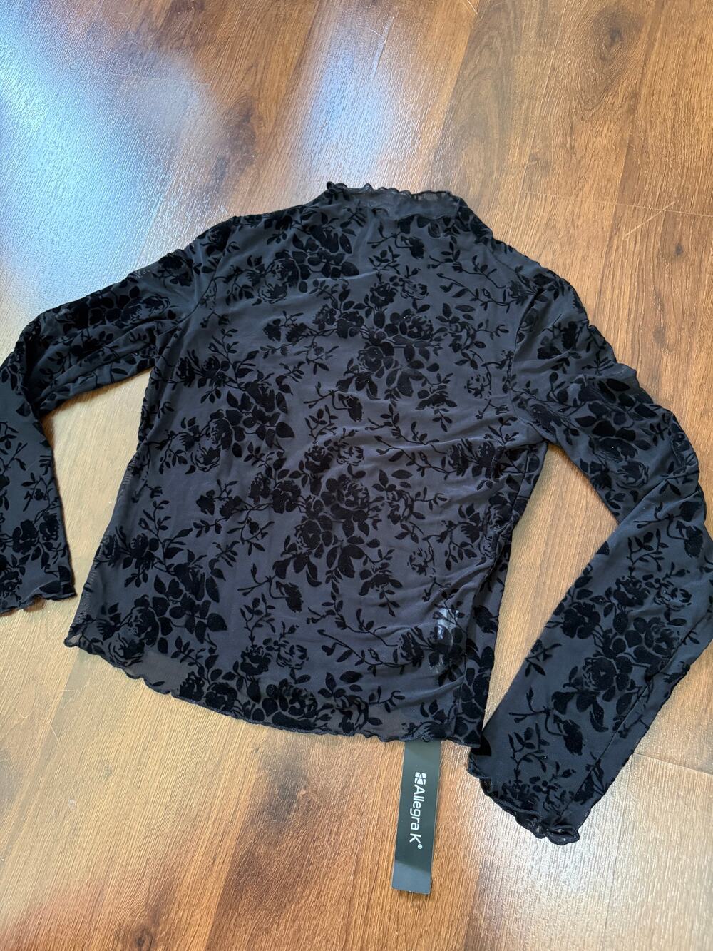 Sheer Velvet Floral High Neck Top NWT Black Sz M Whimsygoth Grunge Base Layer